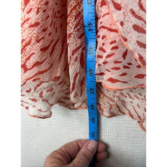 Redux 100% Silk Dress Size 8 Coral Abstract Print Wrap Midi Dress Lined - Picture 7 of 10